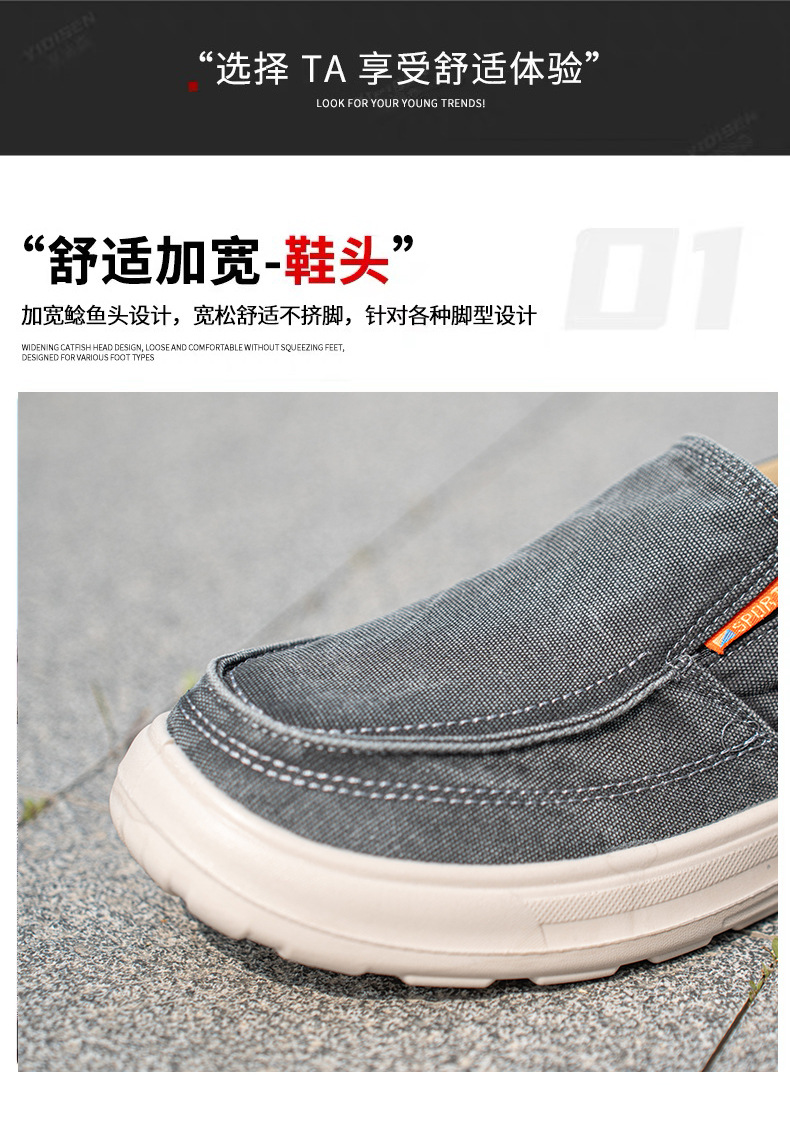 Men's Canvas Slip-On Shoes, Thick Sole Round Toe Casual Walking Shoes for Summer