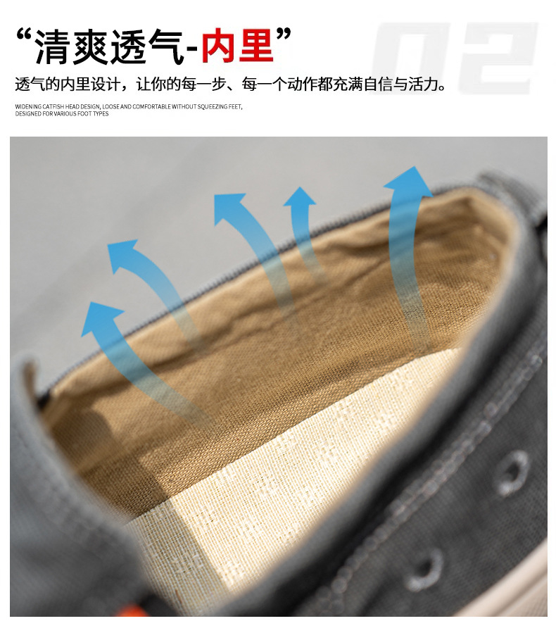 Men's Canvas Slip-On Shoes, Thick Sole Round Toe Casual Walking Shoes for Summer