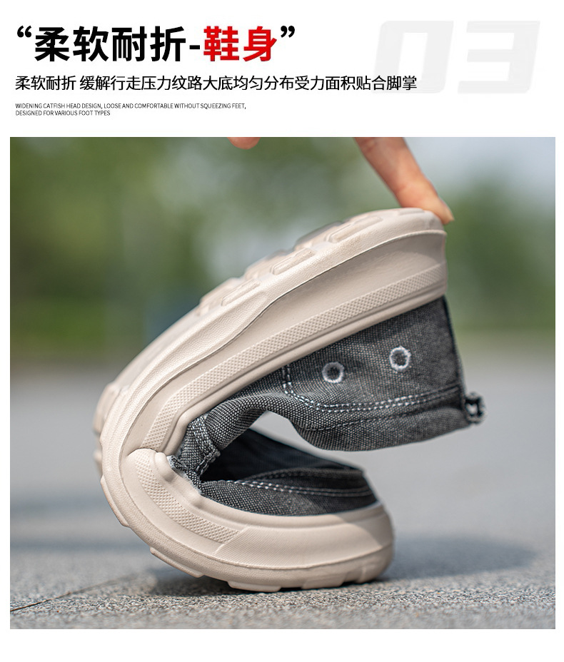 Men's Canvas Slip-On Shoes, Thick Sole Round Toe Casual Walking Shoes for Summer