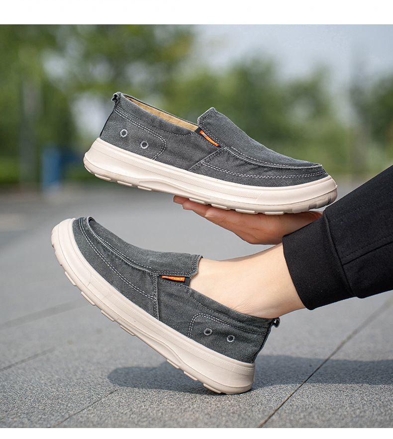 Men's Canvas Slip-On Shoes, Thick Sole Round Toe Casual Walking Shoes for Summer