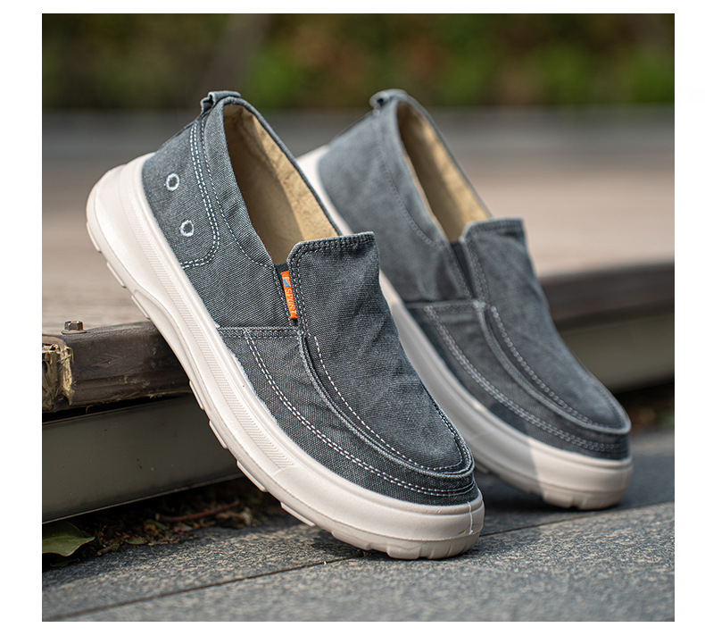 Men's Canvas Slip-On Shoes, Thick Sole Round Toe Casual Walking Shoes for Summer