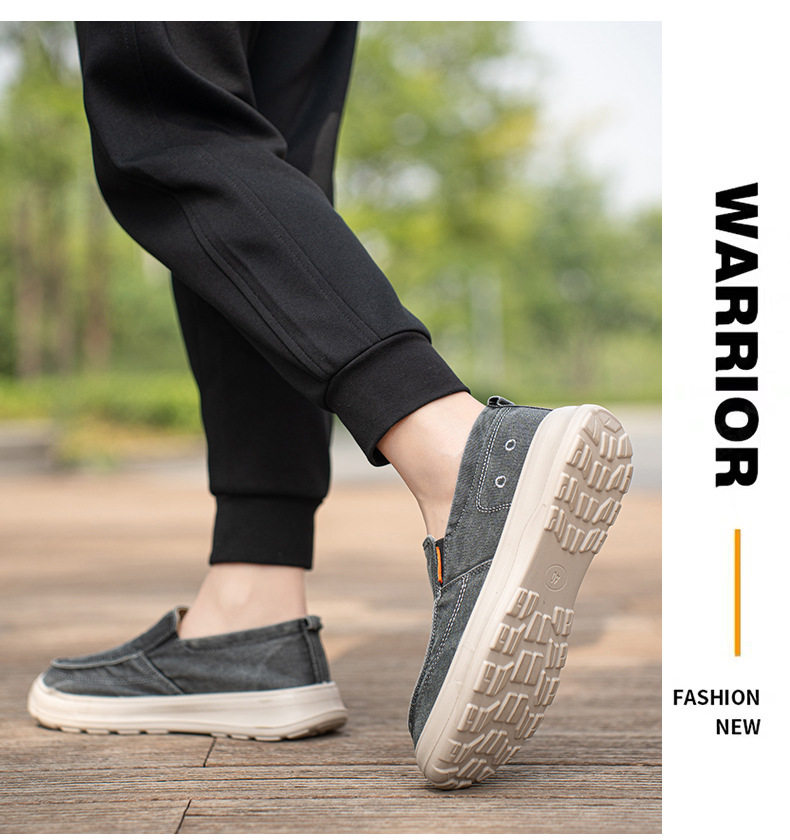 Men's Canvas Slip-On Shoes, Thick Sole Round Toe Casual Walking Shoes for Summer