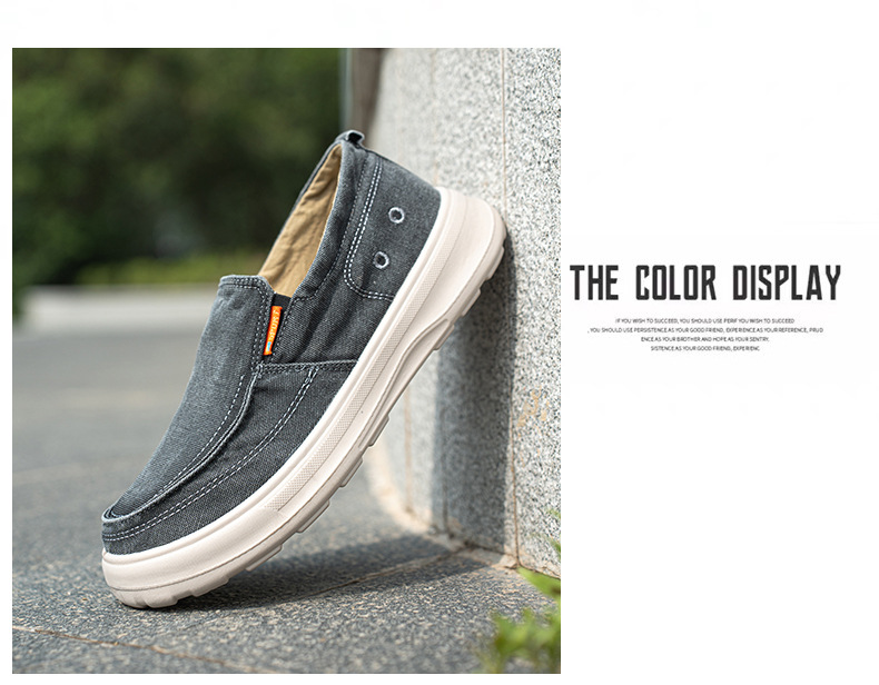 Men's Canvas Slip-On Shoes, Thick Sole Round Toe Casual Walking Shoes for Summer