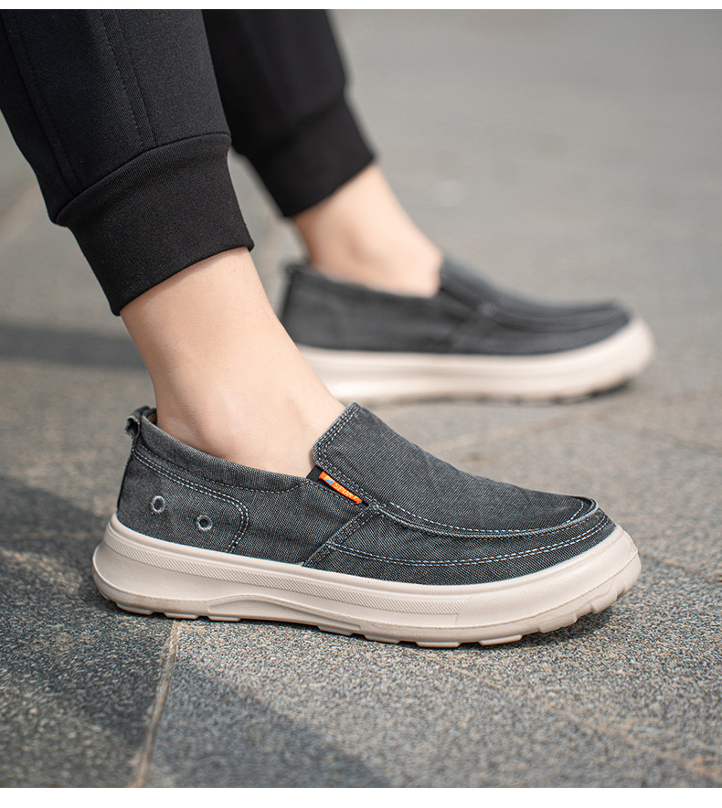 Men's Canvas Slip-On Shoes, Thick Sole Round Toe Casual Walking Shoes for Summer