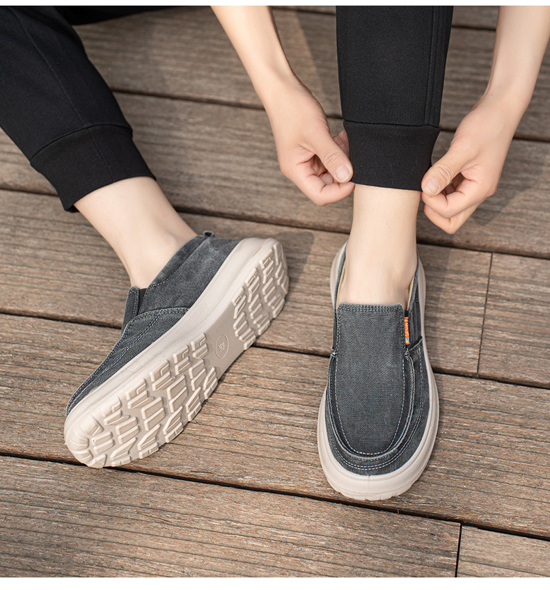 Men's Canvas Slip-On Shoes, Thick Sole Round Toe Casual Walking Shoes for Summer
