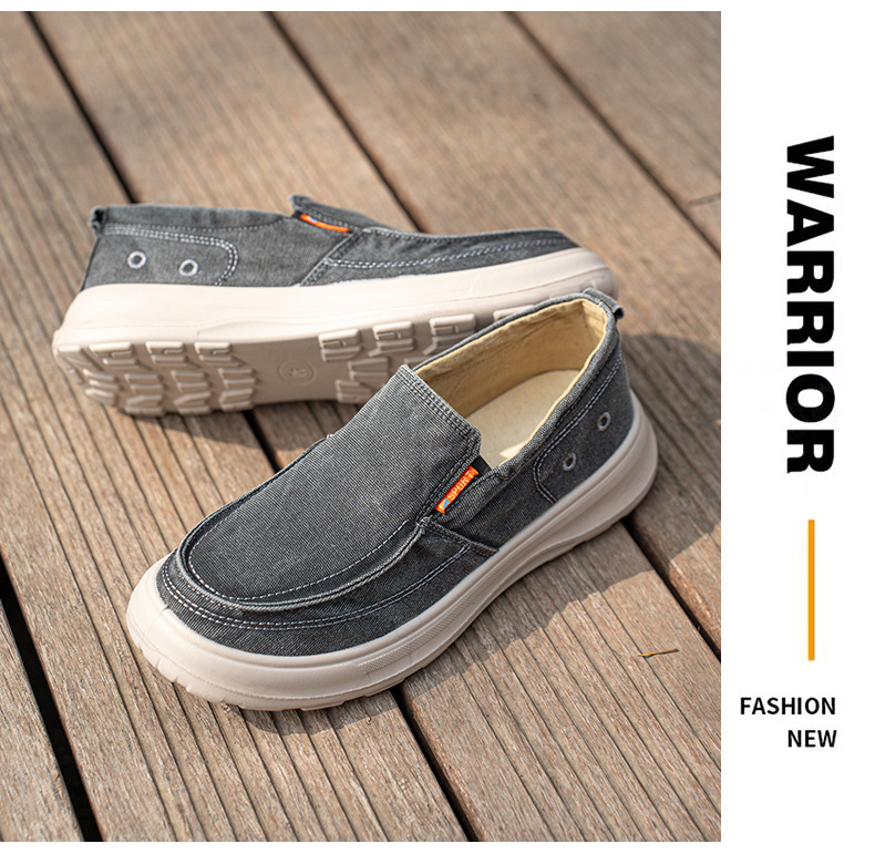 Men's Canvas Slip-On Shoes, Thick Sole Round Toe Casual Walking Shoes for Summer
