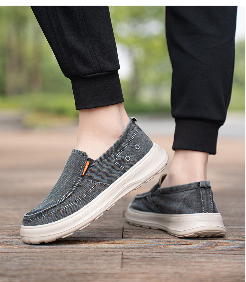 Men's Canvas Slip-On Shoes, Thick Sole Round Toe Casual Walking Shoes for Summer