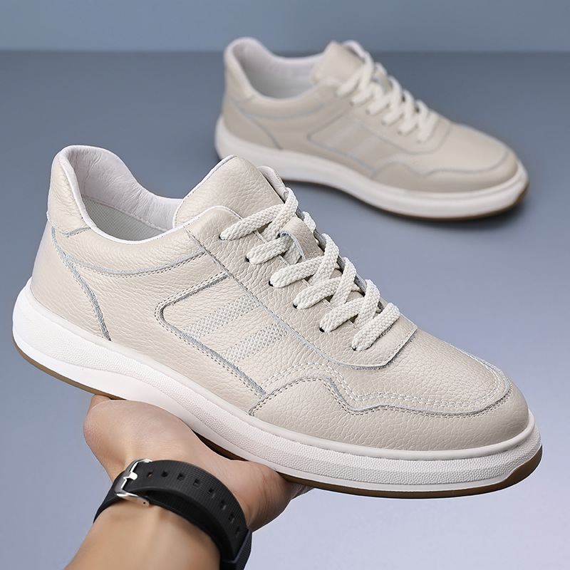 Men's Genuine Leather Casual Shoes, Breathable Low-Top Sneakers for Daily Wear