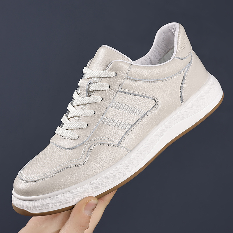 Men's Genuine Leather Casual Shoes, Breathable Low-Top Sneakers for Daily Wear