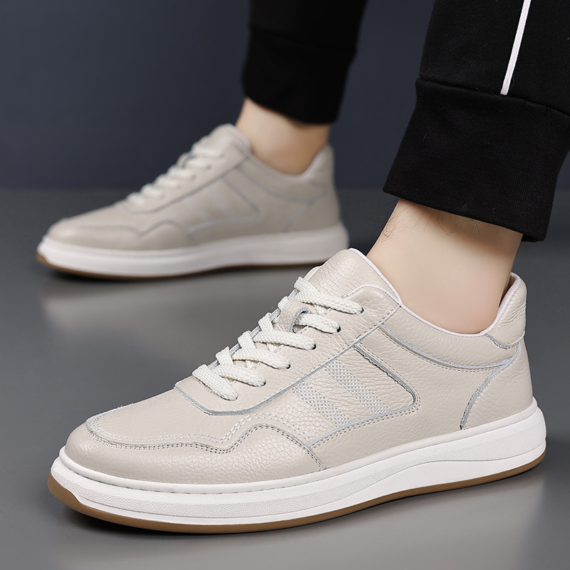 Men's Genuine Leather Casual Shoes, Breathable Low-Top Sneakers for Daily Wear