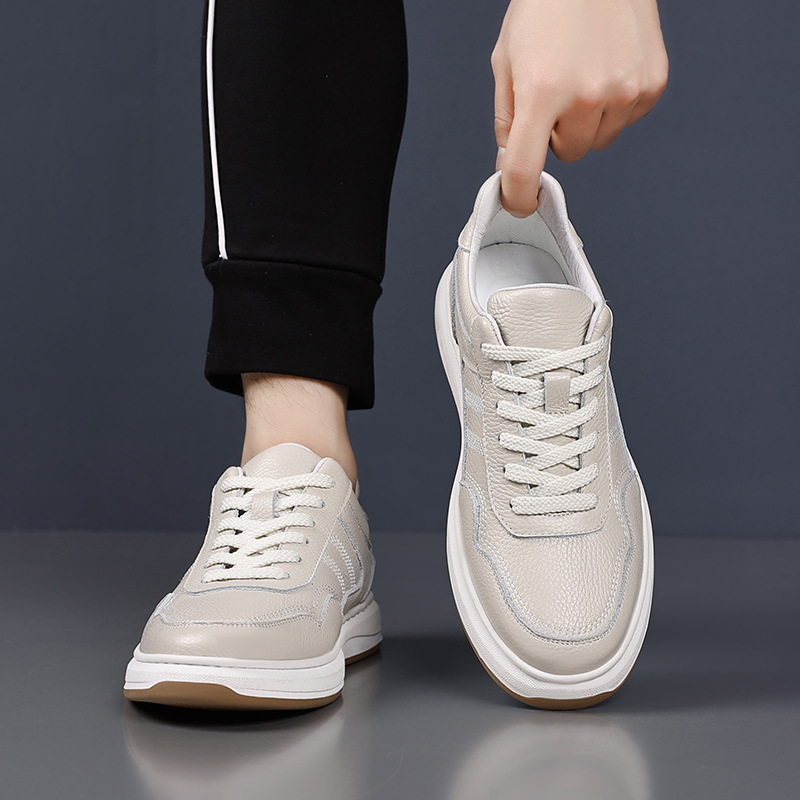 Men's Genuine Leather Casual Shoes, Breathable Low-Top Sneakers for Daily Wear