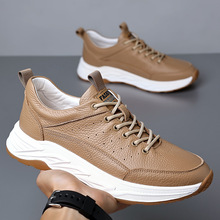 Men's Genuine Leather Casual Shoes, Breathable Low-Top Sneakers for Daily Wear