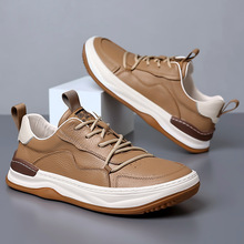 Men's Genuine Leather Casual Shoes, Breathable Low-Top Sneakers for Daily Wear