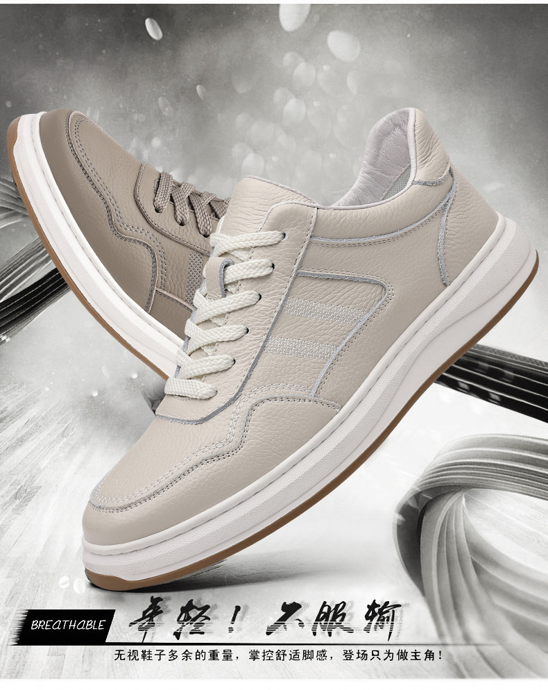 Men's Genuine Leather Casual Shoes, Breathable Low-Top Sneakers for Daily Wear