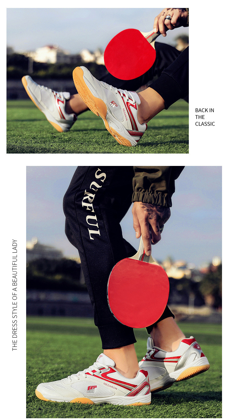 Men Women Breathable Mesh Tennis Shoes Low Top Non-slip Table Tennis Sneakers