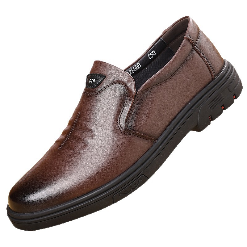 Men's Breathable Leather Slip-On Casual Shoes, Non-Slip Rubber Sole, Comfortable Walking Shoes