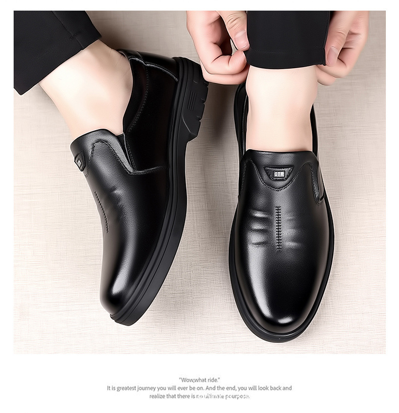 Men's Breathable Leather Slip-On Casual Shoes, Non-Slip Rubber Sole, Comfortable Walking Shoes