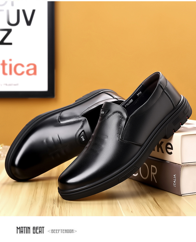 Men's Breathable Leather Slip-On Casual Shoes, Non-Slip Rubber Sole, Comfortable Walking Shoes