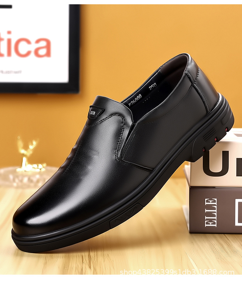 Men's Breathable Leather Slip-On Casual Shoes, Non-Slip Rubber Sole, Comfortable Walking Shoes