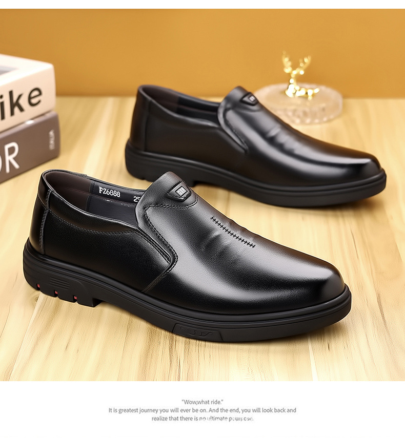 Men's Breathable Leather Slip-On Casual Shoes, Non-Slip Rubber Sole, Comfortable Walking Shoes