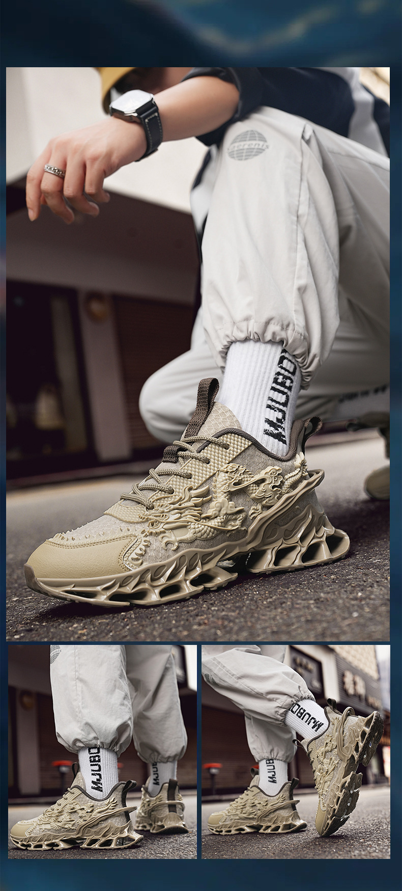 Men's Breathable Casual Sneakers with Raised Sole, TPU Upper, Lace-Up, Spring Summer