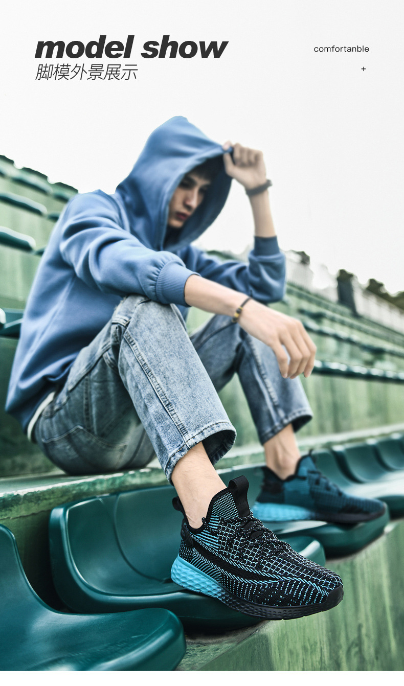 Sepatu Lari Rajut Bernapas Pria, Sepatu Kets Kasual Ringan untuk Musim Semi Musim Panas
