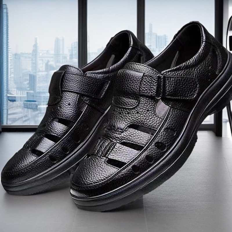 Men's Breathable PU Leather Sandals with Anti-Slip Rubber Sole, Casual Summer Shoes
