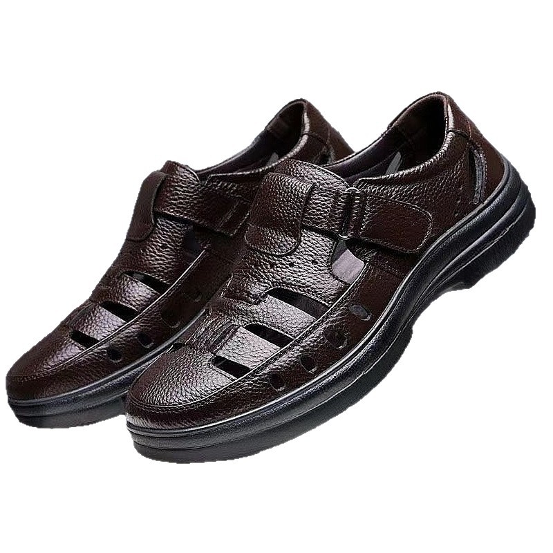 Men's Breathable PU Leather Sandals with Anti-Slip Rubber Sole, Casual Summer Shoes