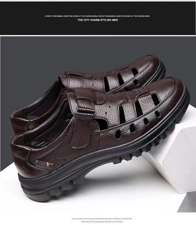 Men's Breathable PU Leather Sandals with Anti-Slip Rubber Sole, Casual Summer Shoes