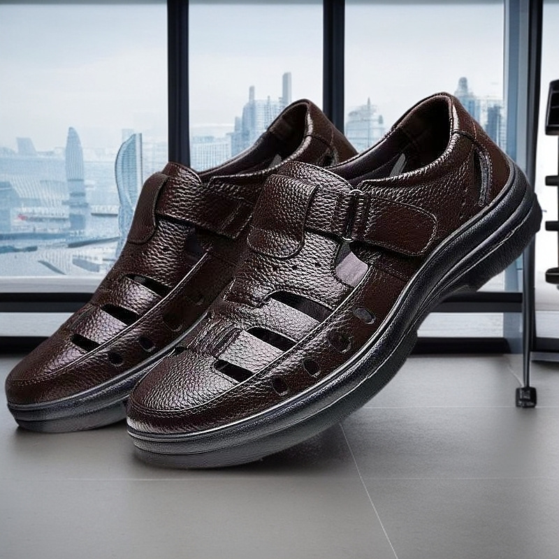 Men's Breathable PU Leather Sandals with Anti-Slip Rubber Sole, Casual Summer Shoes