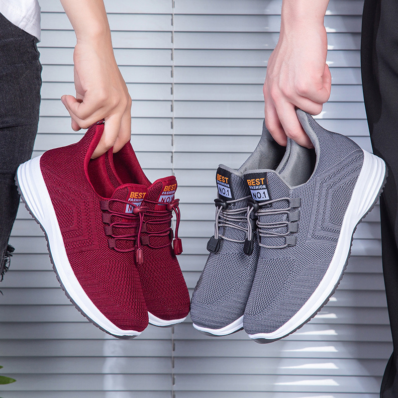 Men's Breathable Flyknit Walking Shoes Slip-On Casual Soft Sole Spring Autumn