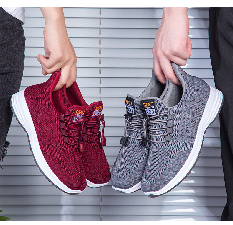 Men's Breathable Flyknit Walking Shoes Slip-On Casual Soft Sole Spring Autumn