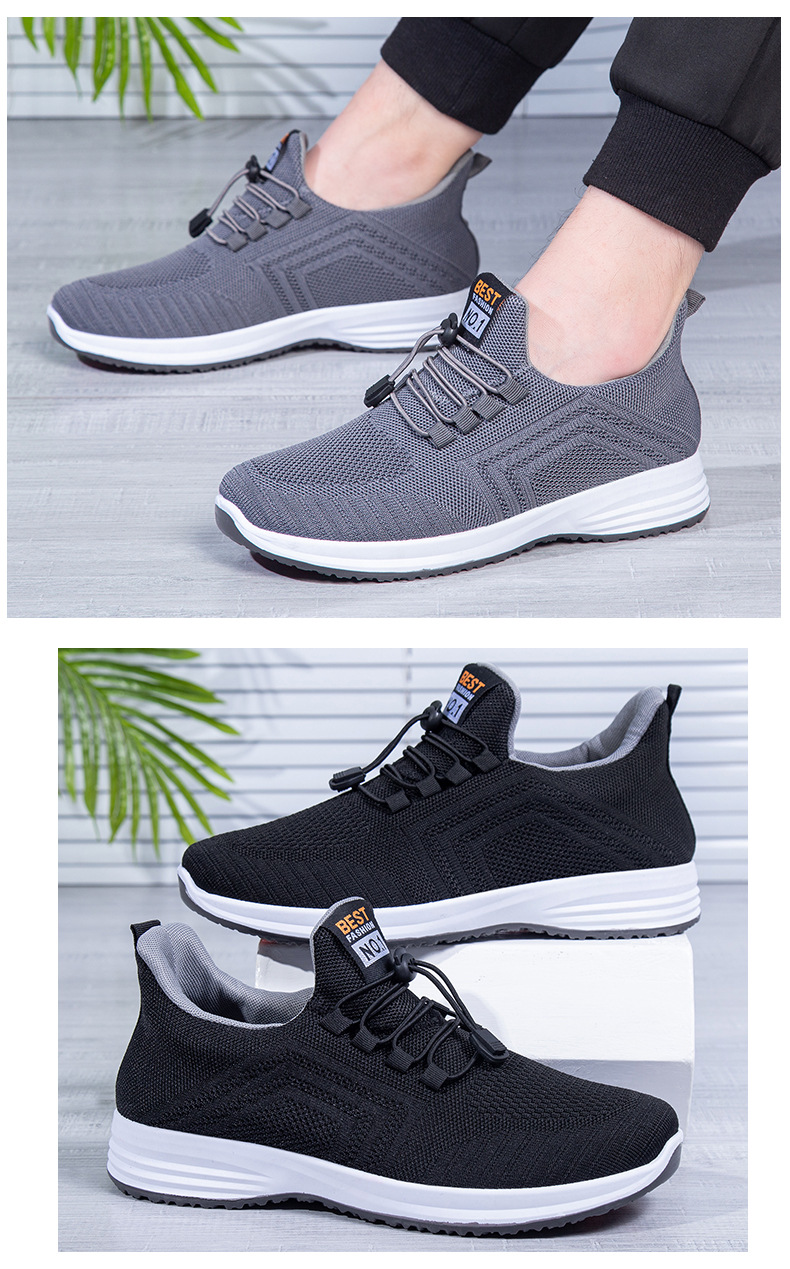 Men's Breathable Flyknit Walking Shoes Slip-On Casual Soft Sole Spring Autumn