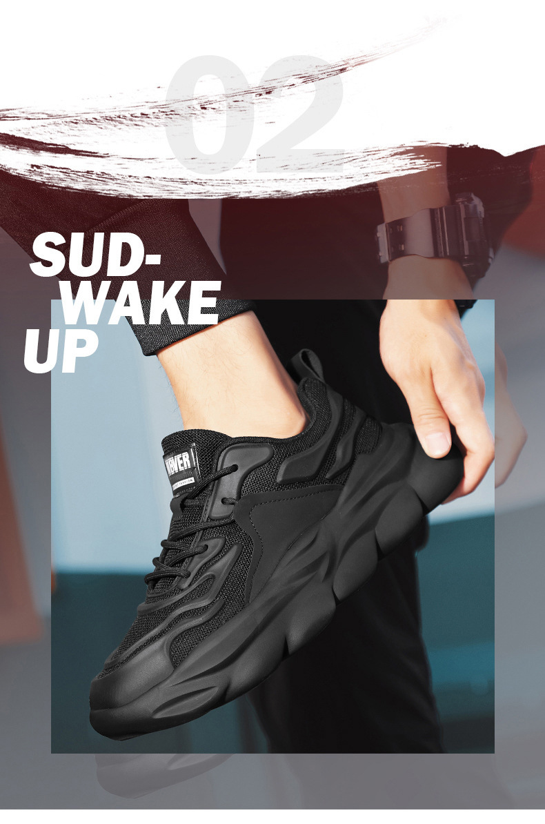 Men's Chunky Sneakers Low-Top Casual Shoes Breathable Mesh Thick Sole