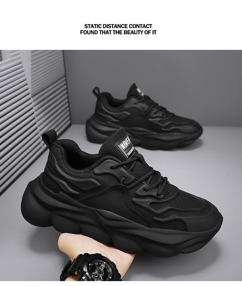 Men's Chunky Sneakers Low-Top Casual Shoes Breathable Mesh Thick Sole
