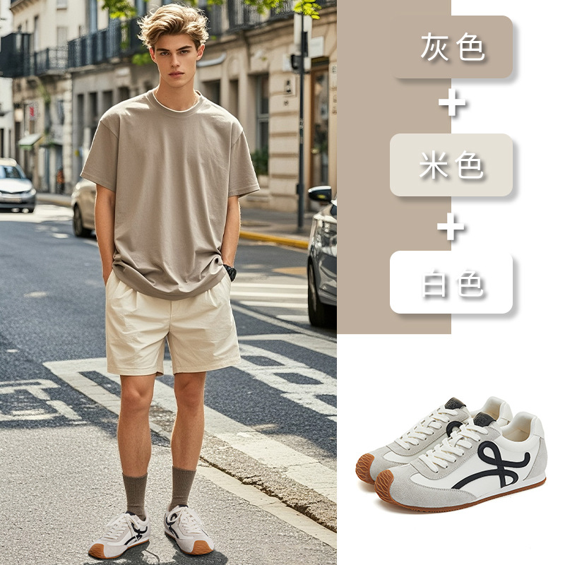 Men's Genuine Leather Casual Sneakers, Flat Low-Top Walking Shoes for Spring and Autumn