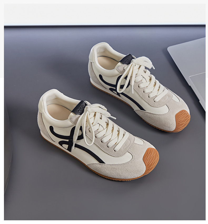Men's Genuine Leather Casual Sneakers, Flat Low-Top Walking Shoes for Spring and Autumn