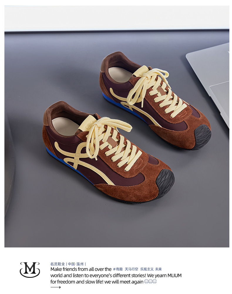 Men's Genuine Leather Casual Sneakers, Flat Low-Top Walking Shoes for Spring and Autumn
