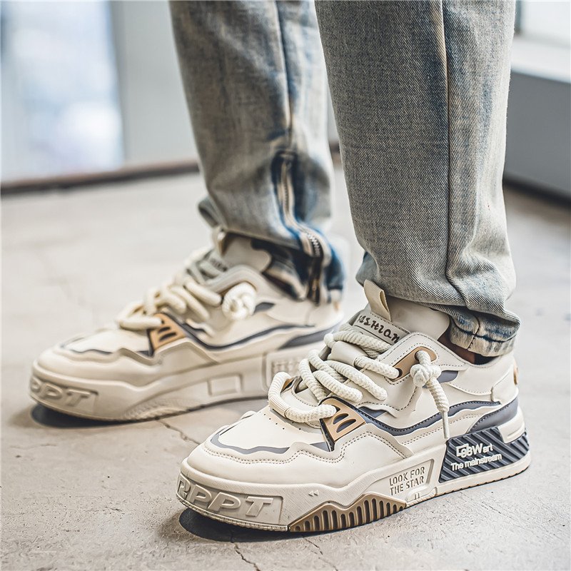 Men's Casual Low-Top Skate Shoes with Thick Sole, Breathable Comfort for Summer