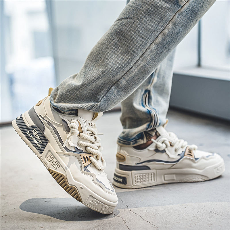 Men's Casual Low-Top Skate Shoes with Thick Sole, Breathable Comfort for Summer