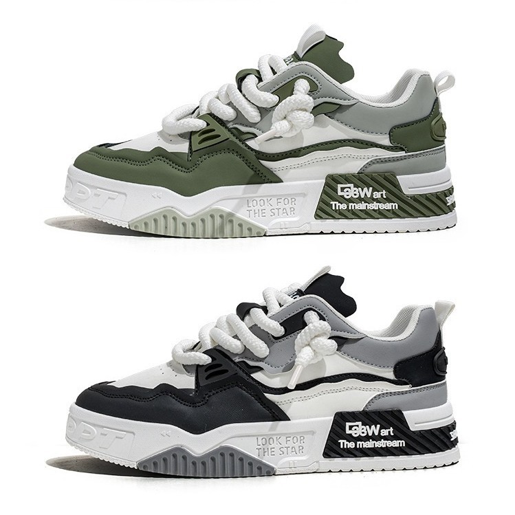 Men's Casual Low-Top Skate Shoes with Thick Sole, Breathable Comfort for Summer
