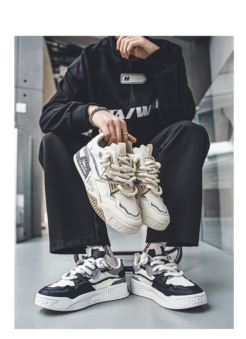Men's Casual Low-Top Skate Shoes with Thick Sole, Breathable Comfort for Summer