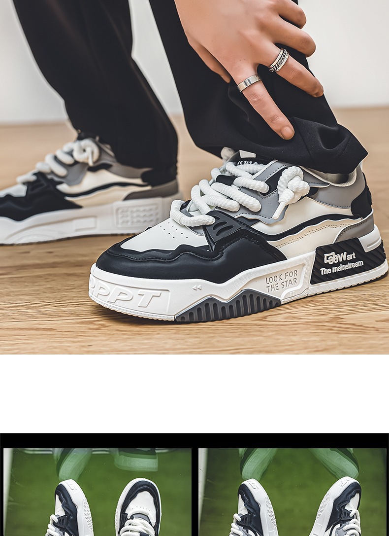 Men's Casual Low-Top Skate Shoes with Thick Sole, Breathable Comfort for Summer