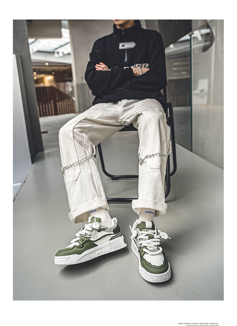 Men's Casual Low-Top Skate Shoes with Thick Sole, Breathable Comfort for Summer