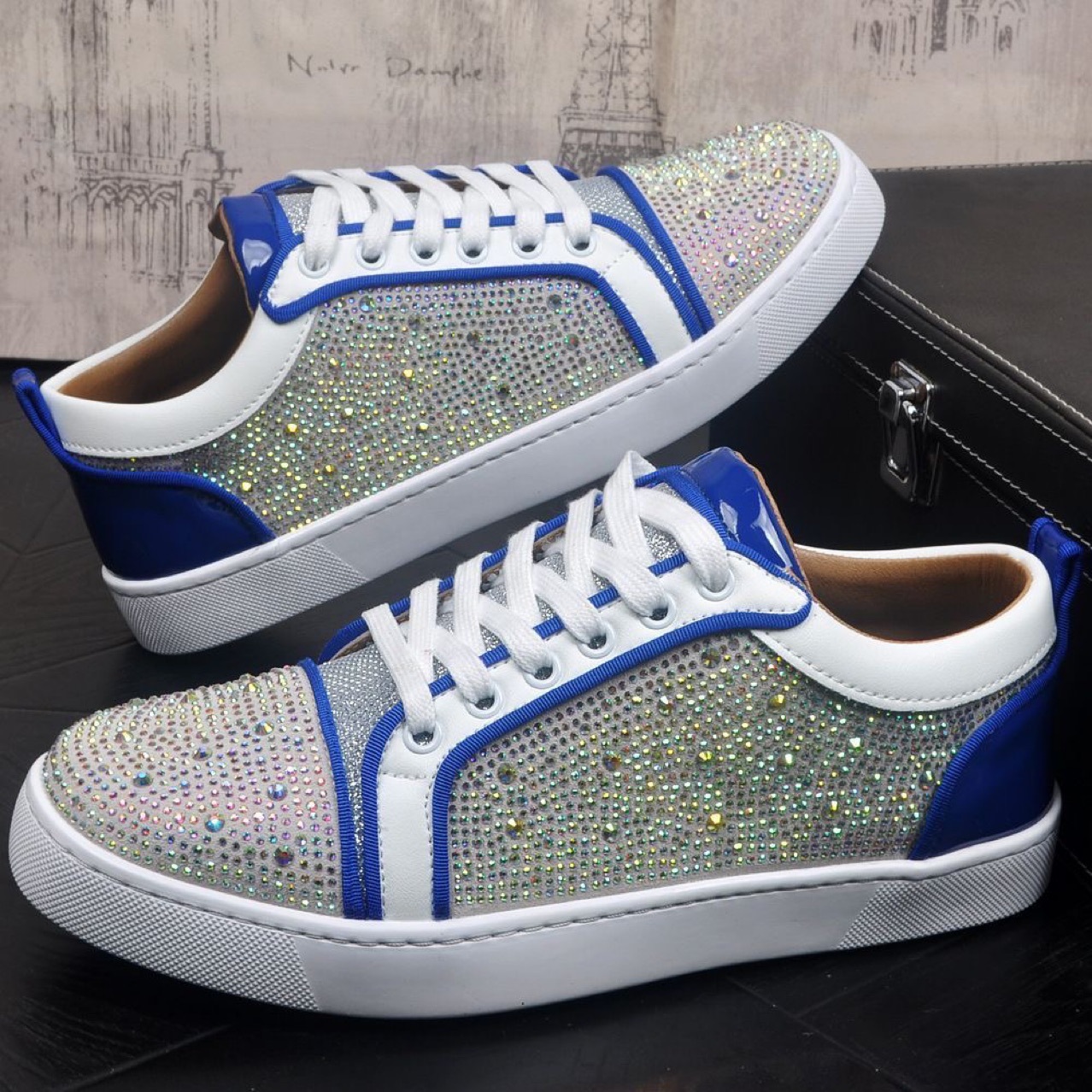 Men's Low-Top Skate Shoes with Sequins, Round Toe, Flat Heel, Unisex, Summer
