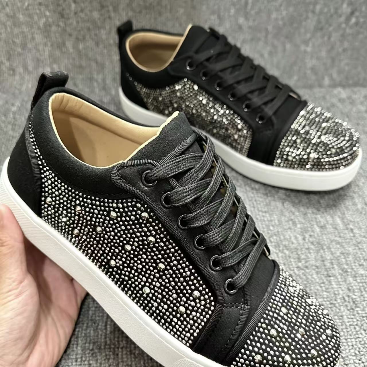 Men's Low-Top Skate Shoes with Sequins, Round Toe, Flat Heel, Unisex, Summer