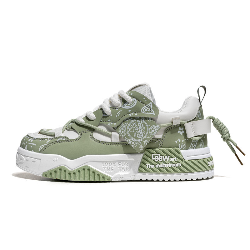 Men's Casual PU Leather Low-Top Skate Shoes, Thick Sole Breathable Sneakers for Youth