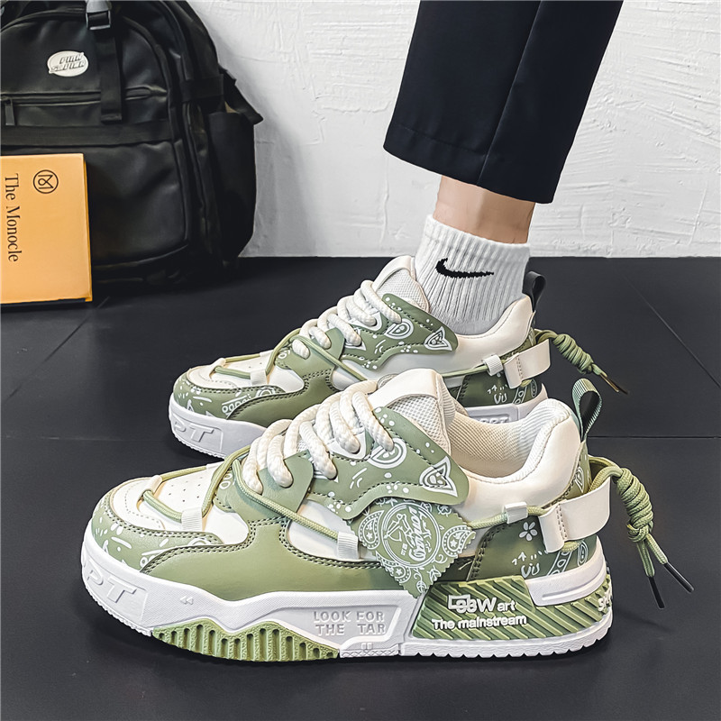 Men's Casual PU Leather Low-Top Skate Shoes, Thick Sole Breathable Sneakers for Youth