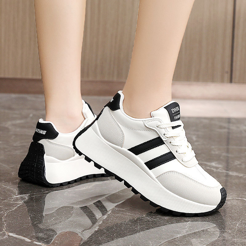 Women's Platform Sneakers PU Leather Color Block Low Top Lace Up Casual Shoes