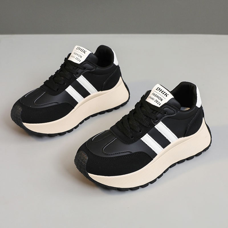 Women's Platform Sneakers PU Leather Color Block Low Top Lace Up Casual Shoes